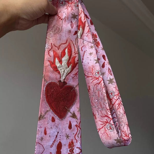 Embroidered Sacred Heart Pink Statement Tie
