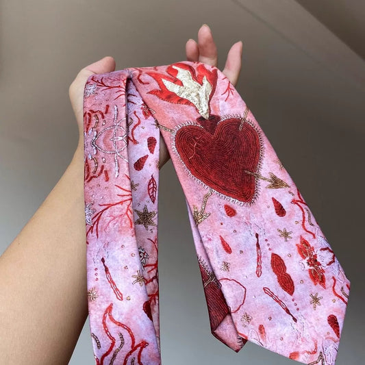 Embroidered Sacred Heart Pink Statement Tie