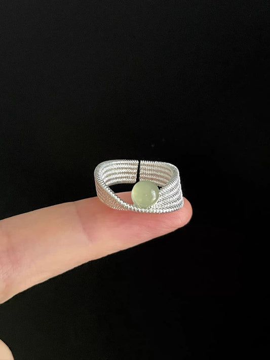 Minimalist Silver Green Gemstone Ring