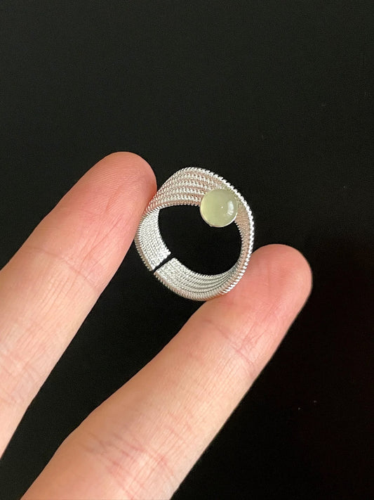 Minimalist Silver Green Gemstone Ring